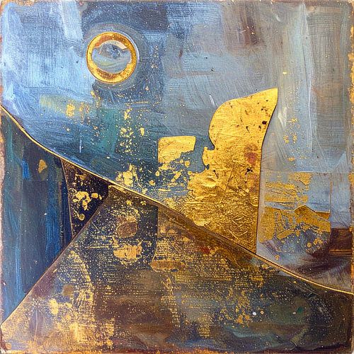 Abstrakte Industrielandschaft mit goldenem Mond