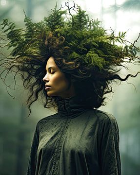 Ein spirituelles Porträt einer Waldfrau von Vlindertuin Art