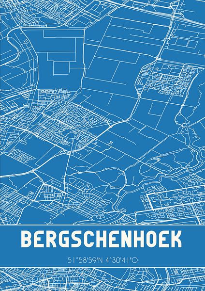 Blueprint | Carte | Bergschenhoek (Hollande méridionale) par Affiches de lieux