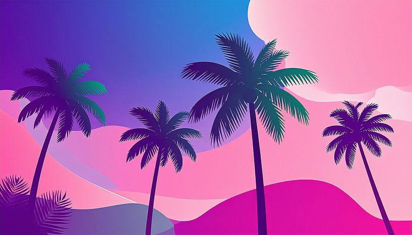 Retro vintage palm trees with clouds by Mustafa Kurnaz