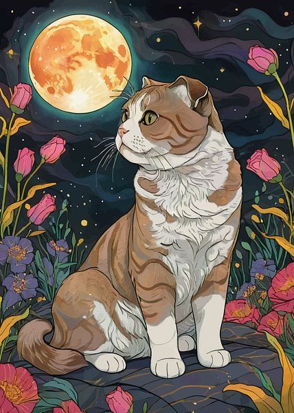 Scottish Fold with Glowing Moon by MIROKKU