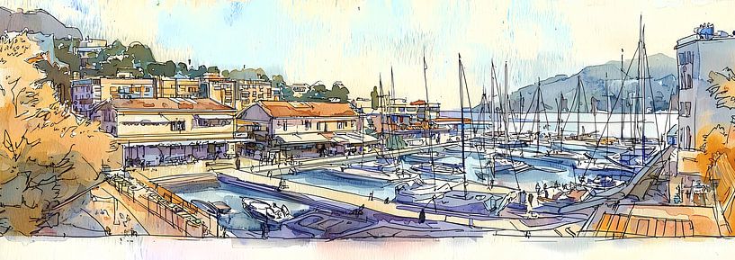 Watercolor panorama from a sketch album by Ariadna de Raadt-Goldberg