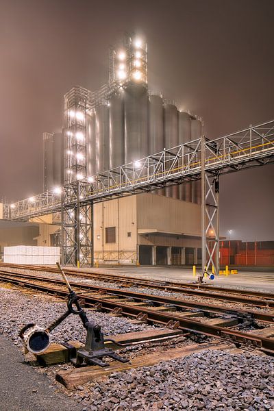 Foggy night scene petrochemical production plant_1 by Tony Vingerhoets