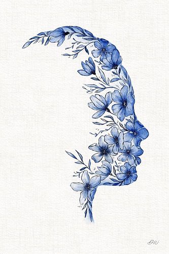 Delfts blauw bloemen portret van Dianne Wakker