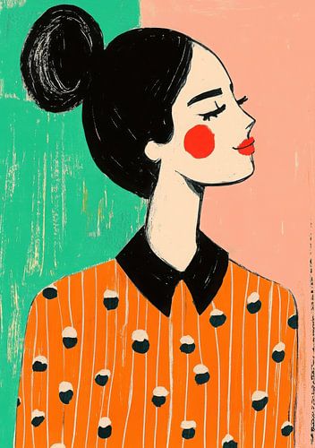 Zijportret in oranje en turquoise