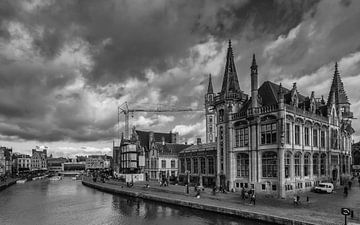 Cityscape of Ghent in black and white