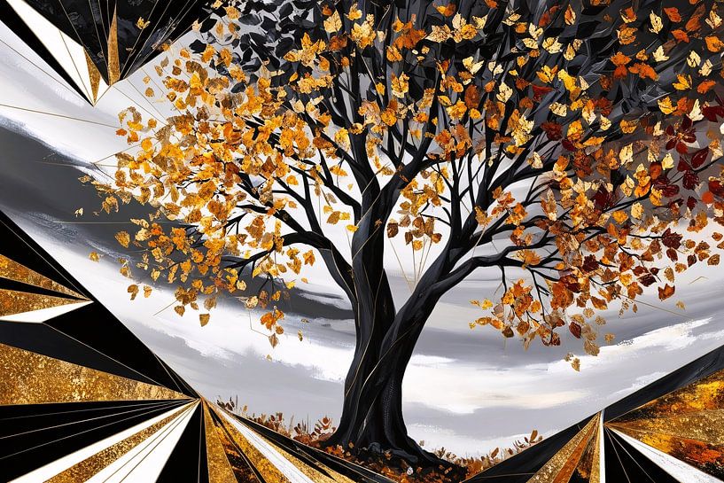 Arbre d'automne abstrait et contrasté par Art & Soul Creations
