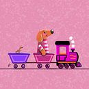 Petit teckel Tobie monte dans un train - rose par Linda van Putten Aperçu