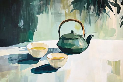 Groene theeset met minimalistische sfeer