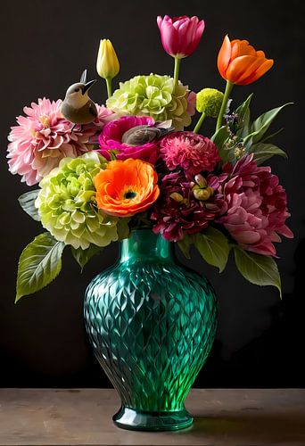 Weelderige bloemenschikking: 
