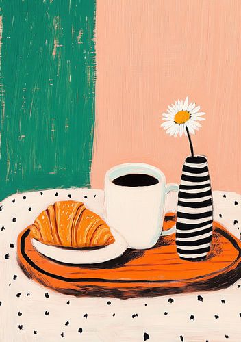 Ochtendtafereel met koffie en croissant