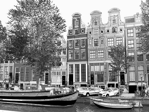 Tekening  Aquarel Tekening Herengracht 51-65 Amsterdam Pentekening Lijntekening