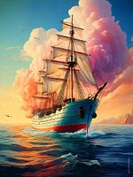 Rosa Wolken über dem Meer