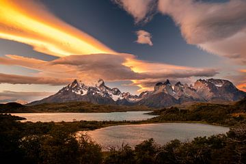 Sunset Lake Pehoe Chile by Romy Oomen