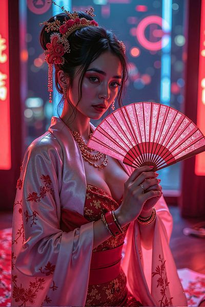 NEON GEISHA: The Mysterious Enchantress of the Cyberpunk City by INFERAURUM