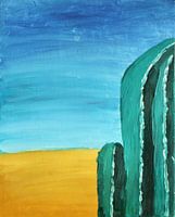 Woestijn met cactus olieverf
