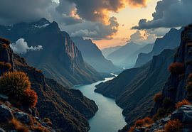 Mountain Valley River Landscape at Sunset by Markus Gann