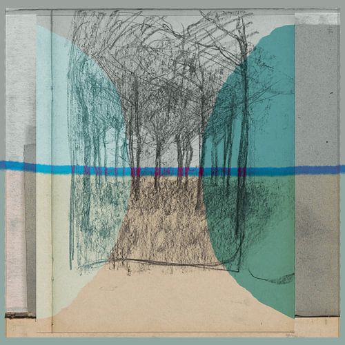 Art moderne et abstrait. Collage avec un paysage avec des arbres en beige et bleu