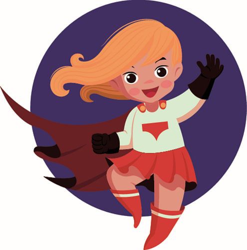 Supermeid als heldin in rood en wit