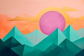Paysage de montagne avec soleil mauve - Abstrait sur Poster Art Shop
