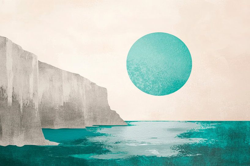 Light blue sea under a green moon by Poster Art Shop