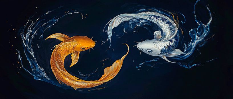 Golden and white carp in the water vortex by Poster Art Shop