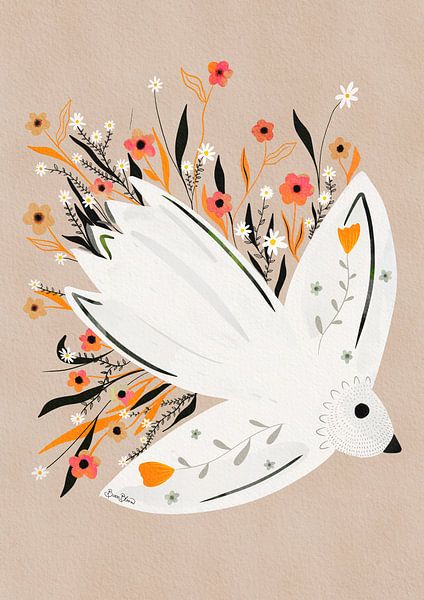Möwe in Blumen Illustration von Baroo Bloom