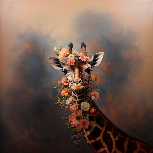 Girafe aimant les fleurs