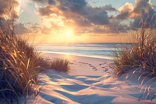 Betoverende zonsondergang op het strand met levendige kleuren