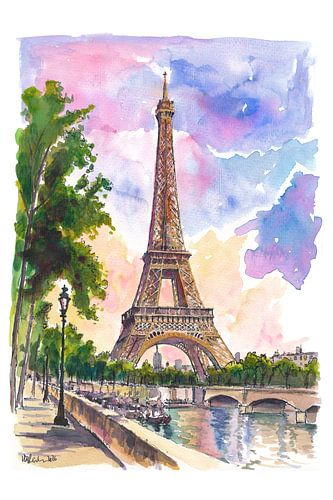 Lichtjes boven Parijs langs de Seine en de Eiffeltoren van Markus Bleichner