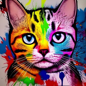 Portret van een kat VI - kleurrijk popart graffiti van Lily van Riemsdijk - Art Prints met Kleur