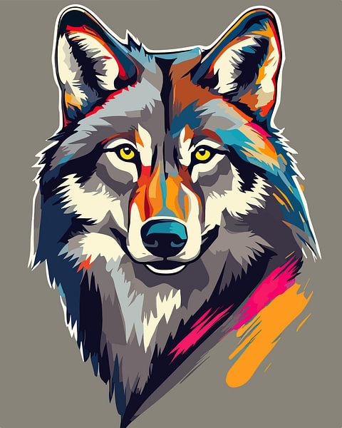 Alpha Vibrance: Pop Art Grey Wolf by SOTA ArtSign
