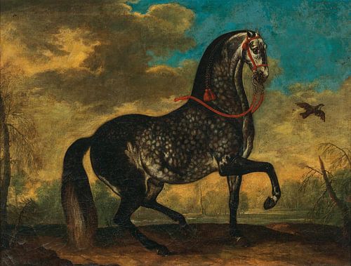 Een grijs staartje in een landschap, Cirkel van Johann Georg de Hamilton