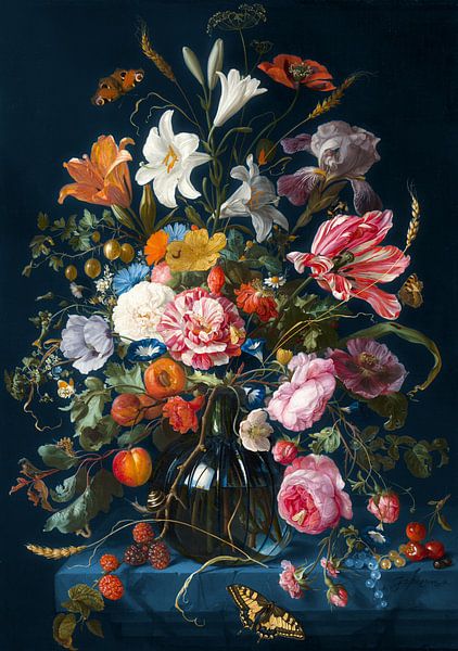 Vase with Flowers - the on Blue Edition by Marja van den Hurk