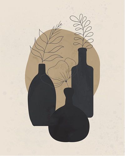 Minimalist still life with three vases