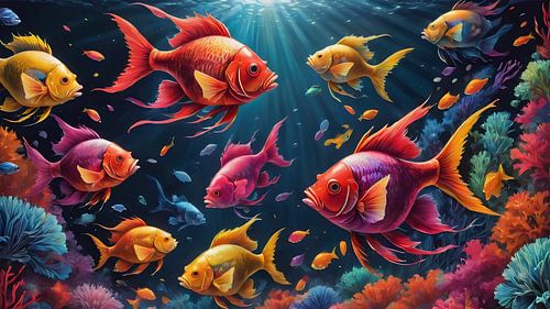 Levendige vissen in een kleurrijk rif