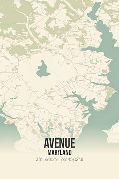 Vintage landkaart van Avenue (Maryland), USA. van Rezona