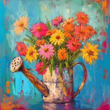 Watering can with Gerbera's by Vlindertuin Art