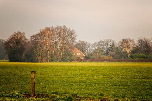 Ferme d'Achterhoek au coucher du soleil