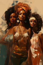 African women wearing orange headscarves by Steinfox Art