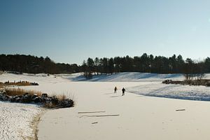 Schlittschuhlaufen auf dem Wasser der Bergse Heide
