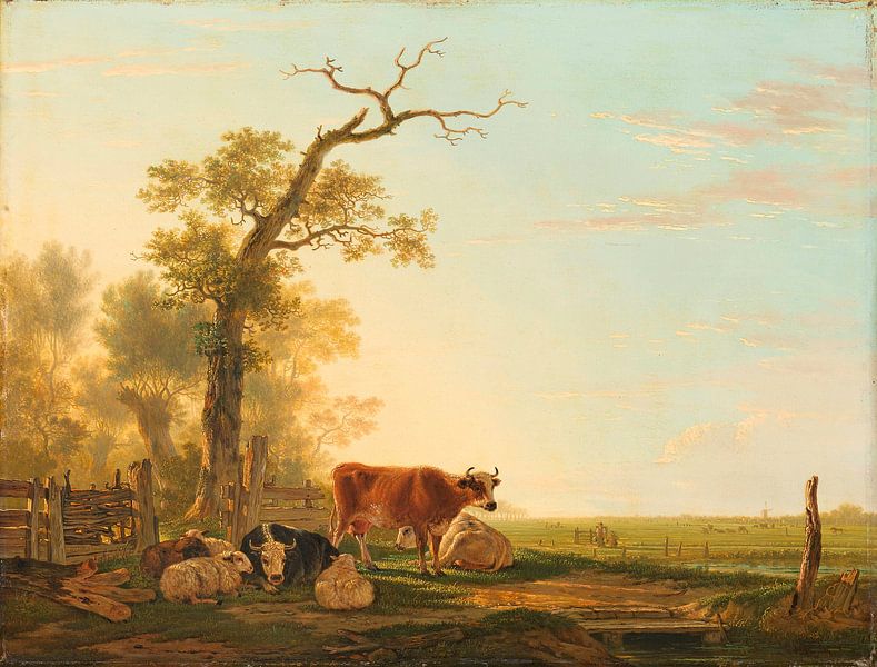 Paysage de prairie avec des animaux, Jacob van Strij par Des maîtres magistraux