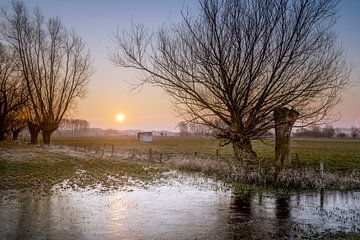 Le soleil levant dans le paysage hivernal sur Peter Poppe