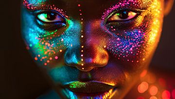 Afrikaanse vrouw neon panorama van TheXclusive Art