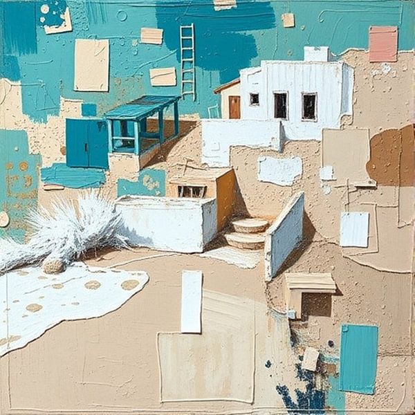 paysage abstrait de plage et de maison blanche. par J.a Dijkstra