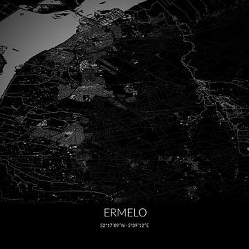 Zwart-witte landkaart van Ermelo, Gelderland. van Rezona