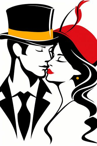 Dessin élégant d'un couple qui s'embrasse