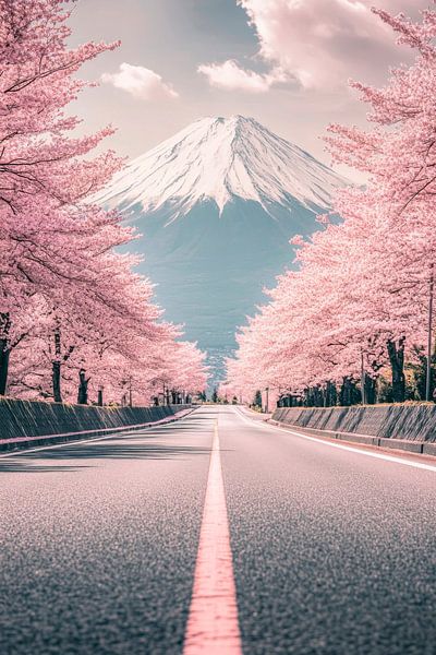 Cherry Blossom Road Fuji by Poster Art Shop