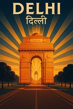 Delhi India Gate Poster – Vintage Monument & Rajpath Sunrise Art by Travel Shop