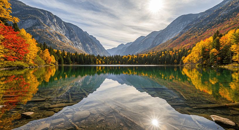 Autumn reflection - Majestic mountain lake in a mirror shine by ButterflyPix